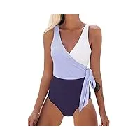 cupshe femme maillot de bain col v style cache-cœur color block Élégant maillot de bain 1 pièce violet/blanc m
