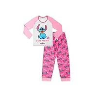 disney lilo and stitch stay weird pyjama long rose et blanc pour fille, rose, 12 ans
