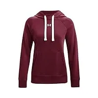 under armour rival fleece pull-over hoodie sweatshirt capuche, league red (627)/blanc, m femme