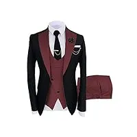 costume formel 3 pièces pour homme - coupe ajustée - avec revers cranté - blazer pour mariage - blazer, gilet et pantalon, bordeaux, 46