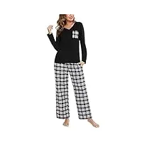 iclosam pyjama femme hiver chaud ensemble de pyjama femme coton vêtements de nuit femme 2 pièces confortable haut manche longue bas pyjama femme à carreaux s-xxl