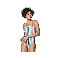 speedo maillot de bain une pièce fines bretelles coupe haute, rayures multicolores, 42 femme