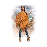 boland 44095 - poncho indien, marron, taille unique pour adultes, cape aspect cuir avec franges et perles, chef, cowboy, squaw, carnaval, mardi gras, halloween, fête à thème