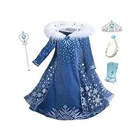 eleasica filles cosplay robe de princesse elsa manches longues reine des neiges robe longue costume de robe bleu chaude doux déguisements partie cérémonie halloween noël,110,bleu 4,3-4 ans