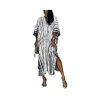 bsubseach femme robe de plage tunique plage caftan grande taille demi manches kaftan bohème maxi longue noir blanc