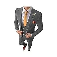costume de marié 3 pièces pour homme coupe ajustée à revers cranté simple pour mariage, bal, smoking, veste, pantalon, gris, 27