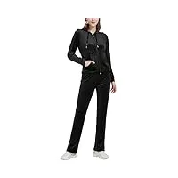 woolicity survêtement femme ensembles sportswear jogging pyjama pantalon de jogging en velours uni à capuche sport décontracté noir xl