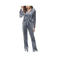 woolicity survêtement femme ensembles sportswear jogging pyjama pantalon de jogging en velours uni à capuche sport décontracté gris xxl