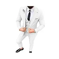 costume 3 pièces pour homme - coupe ajustée - avec revers cranté - pour mariage, smoking - veste - pantalon, blanc, 94