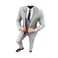 costume 3 pièces pour homme - coupe ajustée - avec revers cranté - pour mariage, smoking - veste - pantalon, gris clair, 48