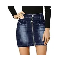 allegra k femme jupes jean mini jupe jean taille haute avec fermeture Éclair devant halloween déguisement bleu foncé s