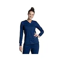 workwear revolution tech women scrubs top long sleeve v-neck ww855ab, xl, navy