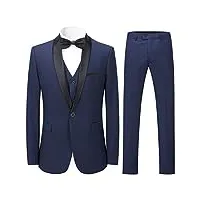 sliktaa homme costume Élégant 3 pièces bleu tuxedo slim fit classique d'affaires mariage bals veste+gilet+pantalon,bleu,3xl