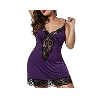 feoya - femme ensemble nuisette babydoll en dentelle grande taille robe de nuit sexy avec g-string lingerie babydoll style 1 violet 5xl