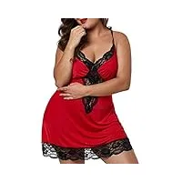 feoya - femmes sexy lingerie babydoll grande taille nuisette en dentelle avec g-string ensemble vêtements de nuit style 1 rouge 4xl