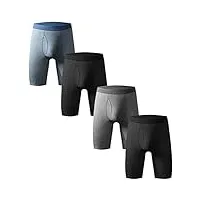 nuofengkudu homme lot pack de 4 boxers caleçons jambe longue sous-vêtements boxershorts sensation seconde peau underpants panty trunk hipster pantalons courts (nero 2/grau/blu) taille xl