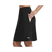 baleaf jupe short femme 2 en 1 jupe de tennis femme sport longueur genoux haute taille avec culotte intérieur pour golf yoga gym randonnée badminton-noir-s