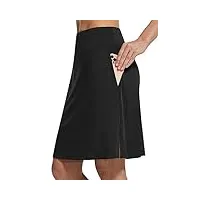 baleaf jupe short femme 2 en 1 jupe de tennis femme sport longueur genoux haute taille avec culotte intérieur pour golf yoga gym randonnée badminton-noir-m