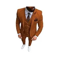 costume à revers pour homme - coupe ajustée - veste - pantalon - 3 pièces - un bouton - pour mariage, smoking, dîner, marron, 44