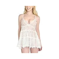 littleforbig femmes lace babydoll dentelle col en v chemise halter vêtements de nuit avec string-ensemble de lingerie romantique blanc xxxl