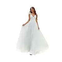 ever-pretty robe de soirée longue femme a-line col v sans manche en dentelle mousseline fluide blanc 40