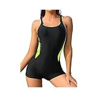 shekini maillots de bain femme une pièce racerback classique sports amincissant bikini 1 pièce grande taille legsuit boxershorts (s,noir-b)