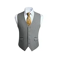 hisdern gilet costume gris homme mariage formel gilets sans manche classique casual veste pour business fête avec poches m
