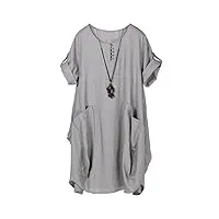 tebreux robe tunique d'été pour femme - coton et lin - robe midi bohème longue - gris - xxxl