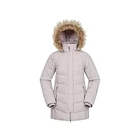 mountain warehouse doudoune isla ii femme - bordure en fausse fourrure, deux poches zippées, manteau d'hiver imperméable, testée à -50 -idéale par temps froid beige clair 42