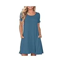 cherfly femme robe t-shirt d'été casual manches courtes ourlet Évasé avec poches (gris- bleu,m)