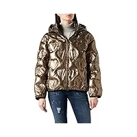 love moschino short padded jacket in logo thermo quilted nylon with detachable hood veste, marron, 40 femme