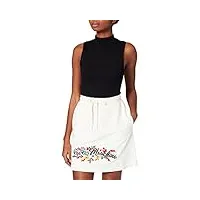 love moschino mini skirt with maxi logo and flowers embroidery in front jupe, white, tbc aux femmes