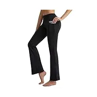 cambivo pantalon yoga femme bootcut avec 4 poches, pantalon de jazz, pantalon patte d'elephant, pantalon stretch large taille elastique confort flare leggings pour pilates, fitness, gym, décontracté