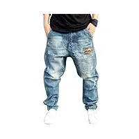orandesigne pantalons hommes hip hop jeans style hipster baggy jeans rap denim urbain skate jeans jambe droite lâche fit pour les adolescents garçons f bleu clair l