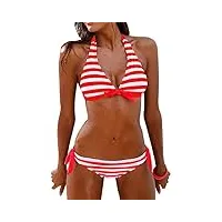 heekpek maillot de bain femme deux pièces bikini halterneck eté bikini à rayures, rouge, taille m