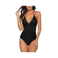 femme maillot de bain 1 pièce sexy monokini tankini col v contrôle ventre push up rembourré swimsuit (style1 noir, xl)