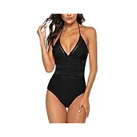 femme maillot de bain 1 pièce sexy monokini tankini col v contrôle ventre push up rembourré swimsuit (style1 noir, m)