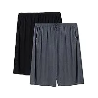 chalier cozy 2 pack homme bas de pyjama court doux pantalon shorts modal vêtements de nuit Élastique avec poches noir + gris(l)