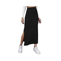didk jupe longue élégante pour femme rockabilly vintage retro jupe fendue casual jupe longue taille haute jupe de fête, noir , s