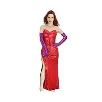 nuwind jessica rabbit robe femme costume de paillettes sexy rouge ensemble de robe tube top costume d'halloween adulte lapin déguisements cosplay m