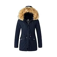 wantdo femme manteaux chaude doublure polaire veste d'extérieur d'hiver manteau à capuche en fausse fourrure parka militaire slim fit bleu s