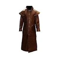 hifacon manteau long en cuir véritable noir pour homme - marron - xx-large