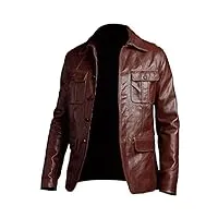 veste blazer en cuir véritable pour homme style vintage avec quatre poches marron - marron - xx-large