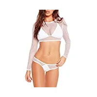 milkcake mode maillots de bain à manches longues en maille sexy pour femmes 3 pcs sexy bikini baignade beachwear (white, s)