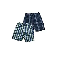 lapasa lot de 2 shorts de pyjama homme 100% coton court short de détente & d'intérieur maison pyjacourt avec poches m92 bleu marine & vert, bleu marine & bleu l