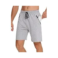 wayleb short sport homme, short homme coton leger avec poche zippée, shorts et bermudas homme, m+gris
