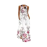 winkeey femme maxi robe longue imprimé papillon robe d'Été floral grandes tailles boheme sans manche avec poches, cerisier 4xl