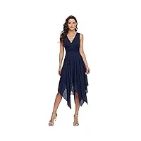 ever-pretty robe de cocktail longue femme asymétrique col en v en mousseline de soie plissé classique bleu marine 38