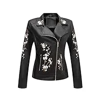 giolshon vestes en faux cuir pour femmes, manteau de moto décontracté court à fleurs 1702021 noir s