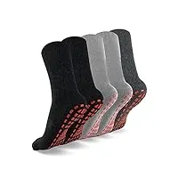 novayard lot de 5 paires de chaussettes antidérapantes pour homme et femme, 2 noir + 2 gris + 1 gris foncé, large